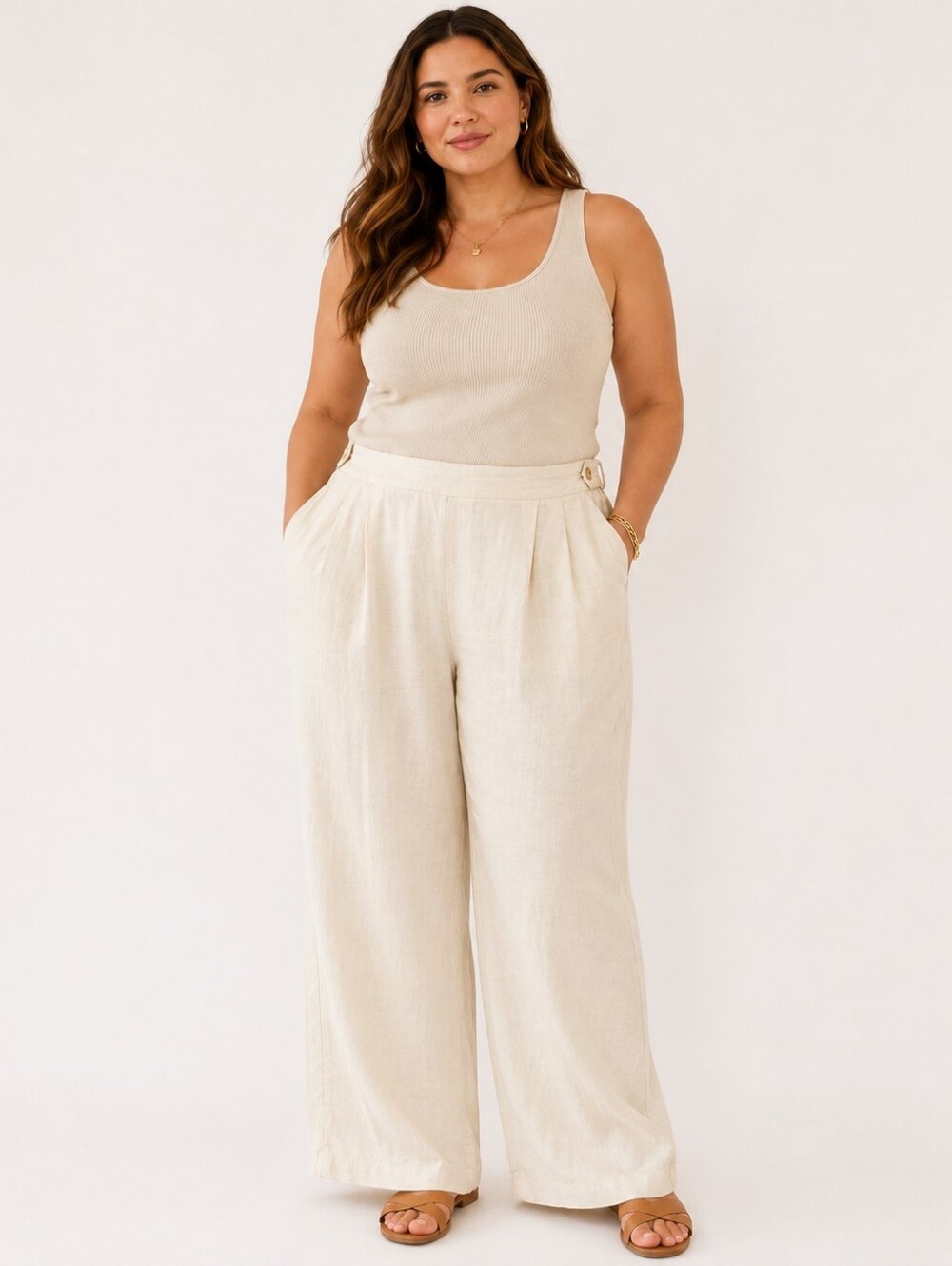 Joie Linen Blend Pleated Pull On Pants Cream Ivory Size XL